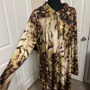 Animal Print Zip-Front Tunic with Ring Pull